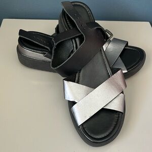 Mila Paoli Black and Silver Wedge Platform Sandals 7.5
